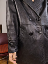 Load image into Gallery viewer, Vintage genuine leather coat black midi club y2k jacket women M
