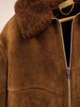 Load image into Gallery viewer, Vintage genuine shearling leather coat brown sheepskin lambskin sherpa winter heavy 48 S
