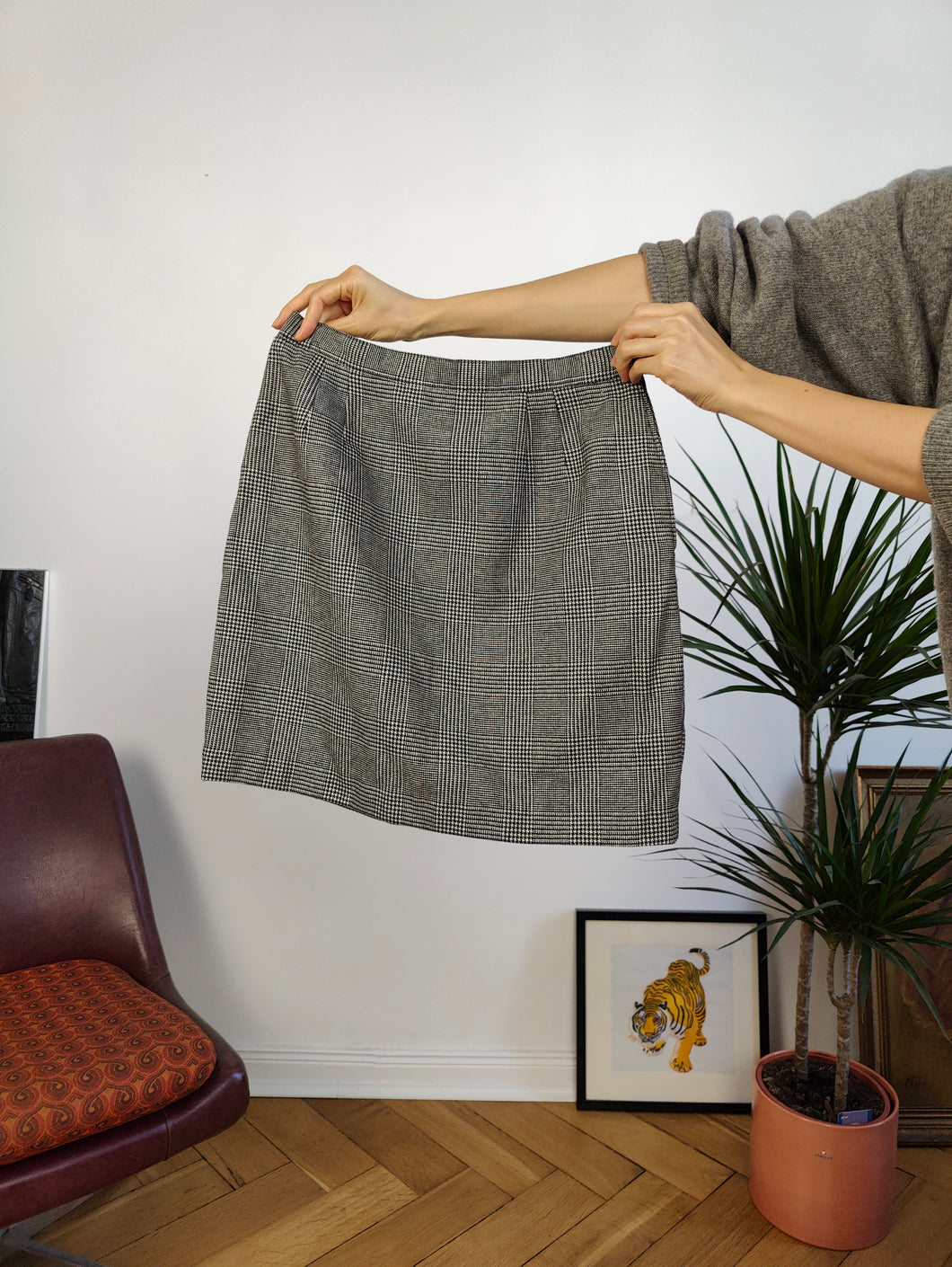 Vintage Luise Spagnoli wool tartan checker check mini skirt grey designer made in Italy IT44