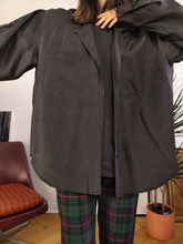 Load image into Gallery viewer, Vintage 100% silk shirt blouse black long sleeve button up plain L
