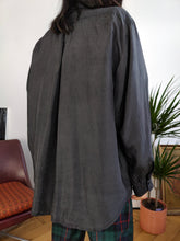 Load image into Gallery viewer, Vintage 100% silk shirt blouse black long sleeve button up plain L
