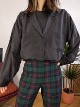 Load image into Gallery viewer, Vintage 100% silk shirt blouse black long sleeve button up plain L
