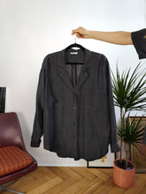 Load image into Gallery viewer, Vintage 100% silk shirt blouse black long sleeve button up plain L
