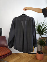 Load image into Gallery viewer, Vintage 100% silk shirt blouse black long sleeve button up plain L

