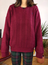 Load image into Gallery viewer, Vintage Ralph Lauren wool blend sweater cable knit burgundy red plain fall winter knitted pullover jumper unisex men M-L
