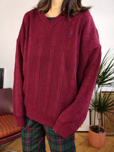 Load image into Gallery viewer, Vintage Ralph Lauren wool blend sweater cable knit burgundy red plain fall winter knitted pullover jumper unisex men M-L
