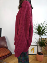 Load image into Gallery viewer, Vintage Ralph Lauren wool blend sweater cable knit burgundy red plain fall winter knitted pullover jumper unisex men M-L
