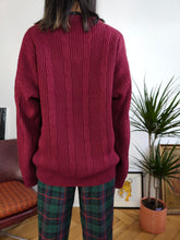 Load image into Gallery viewer, Vintage Ralph Lauren wool blend sweater cable knit burgundy red plain fall winter knitted pullover jumper unisex men M-L
