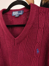 Load image into Gallery viewer, Vintage Ralph Lauren wool blend sweater cable knit burgundy red plain fall winter knitted pullover jumper unisex men M-L
