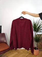 Load image into Gallery viewer, Vintage Ralph Lauren wool blend sweater cable knit burgundy red plain fall winter knitted pullover jumper unisex men M-L
