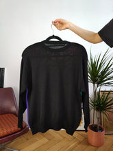 Load image into Gallery viewer, Vintage 80s style knit sweater color blocking black pink purple green knitted pullover jumper S-M

