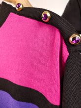 Load image into Gallery viewer, Vintage 80s style knit sweater color blocking black pink purple green knitted pullover jumper S-M
