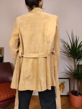 Load image into Gallery viewer, The Beige Suede | Vintage real suede leather brown waist trench coat jacket S-M
