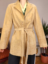Load image into Gallery viewer, The Beige Suede | Vintage real suede leather brown waist trench coat jacket S-M
