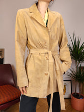 Load image into Gallery viewer, The Beige Suede | Vintage real suede leather brown waist trench coat jacket S-M
