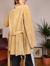 Load image into Gallery viewer, The Beige Suede | Vintage real suede leather brown waist trench coat jacket S-M
