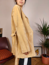 Load image into Gallery viewer, The Beige Suede | Vintage real suede leather brown waist trench coat jacket S-M
