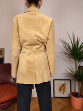 Load image into Gallery viewer, The Beige Suede | Vintage real suede leather brown waist trench coat jacket S-M

