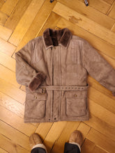 Load image into Gallery viewer, Vintage genuine shearling leather coat brown beige suede sheepskin lambskin sherpa winter IT50 M-L
