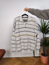 Load image into Gallery viewer, Vintage wool mix knit polo sweater white cream knitted winter pattern pullover jumper unisex men 56-58 L-XL
