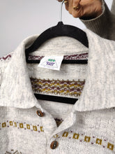 Load image into Gallery viewer, Vintage wool mix knit polo sweater white cream knitted winter pattern pullover jumper unisex men 56-58 L-XL

