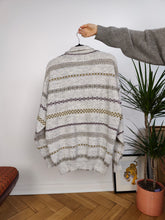 Load image into Gallery viewer, Vintage wool mix knit polo sweater white cream knitted winter pattern pullover jumper unisex men 56-58 L-XL
