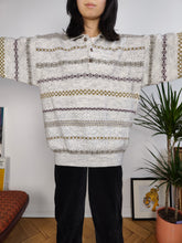 Load image into Gallery viewer, Vintage wool mix knit polo sweater white cream knitted winter pattern pullover jumper unisex men 56-58 L-XL
