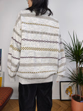 Load image into Gallery viewer, Vintage wool mix knit polo sweater white cream knitted winter pattern pullover jumper unisex men 56-58 L-XL
