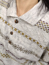Load image into Gallery viewer, Vintage wool mix knit polo sweater white cream knitted winter pattern pullover jumper unisex men 56-58 L-XL
