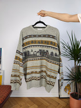Load image into Gallery viewer, Vintage wool mix knit sweater Christmas Xmas winter pattern sage green knitted pullover jumper unisex men IT54 L
