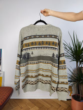 Load image into Gallery viewer, Vintage wool mix knit sweater Christmas Xmas winter pattern sage green knitted pullover jumper unisex men IT54 L
