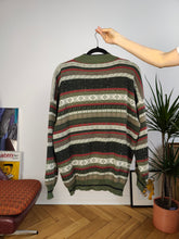 Load image into Gallery viewer, Vintage wool mix knit sweater Christmas Xmas winter turtle neck pattern khaki green knitted pullover jumper unisex men L

