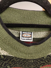 Load image into Gallery viewer, Vintage wool mix knit sweater Christmas Xmas winter turtle neck pattern khaki green knitted pullover jumper unisex men L
