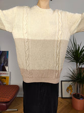 Lade das Bild in den Galerie-Viewer, Vintage Pullover Zopfmuster cremeweiß schlicht gestrickter Pullover Pullover lange Arme Damen M

