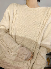 Load image into Gallery viewer, Vintage sweater cable knit cream white plain knitted pullover jumper long arms women M

