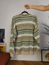 Load image into Gallery viewer, Rare vintage 80s College by Marcazzani cotton blend knit sweater pattern cream green knitted pullover jumper unisex men M-L
