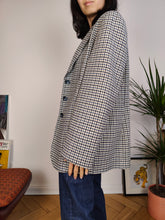 Load image into Gallery viewer, Vintage wool blend blazer blue white checker check tartan pied de poule houndstooth jacket women IT46 EU M
