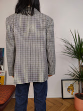Load image into Gallery viewer, Vintage wool blend blazer blue white checker check tartan pied de poule houndstooth jacket women IT46 EU M
