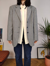 Load image into Gallery viewer, Vintage wool blend blazer blue white checker check tartan pied de poule houndstooth jacket women IT46 EU M
