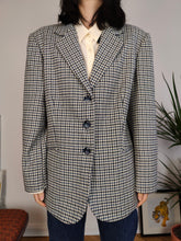 Load image into Gallery viewer, Vintage wool blend blazer blue white checker check tartan pied de poule houndstooth jacket women IT46 EU M
