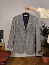 Load image into Gallery viewer, Vintage wool blend blazer blue white checker check tartan pied de poule houndstooth jacket women IT46 EU M
