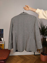 Load image into Gallery viewer, Vintage wool blend blazer blue white checker check tartan pied de poule houndstooth jacket women IT46 EU M

