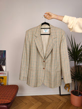 Load image into Gallery viewer, Vintage wool blend blazer beige cream checker check tartan jacket women IT48 EU M
