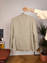 Load image into Gallery viewer, Vintage wool blend blazer beige cream checker check tartan jacket women IT48 EU M
