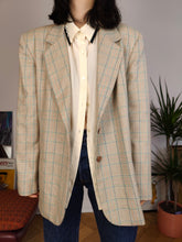 Load image into Gallery viewer, Vintage wool blend blazer beige cream checker check tartan jacket women IT48 EU M
