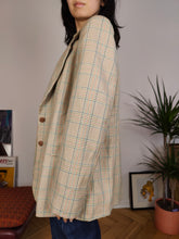 Load image into Gallery viewer, Vintage wool blend blazer beige cream checker check tartan jacket women IT48 EU M
