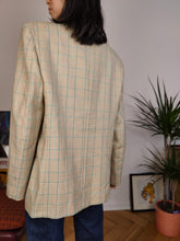 Load image into Gallery viewer, Vintage wool blend blazer beige cream checker check tartan jacket women IT48 EU M
