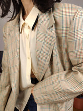 Load image into Gallery viewer, Vintage wool blend blazer beige cream checker check tartan jacket women IT48 EU M
