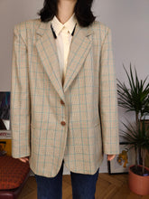 Load image into Gallery viewer, Vintage wool blend blazer beige cream checker check tartan jacket women IT48 EU M
