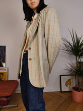 Load image into Gallery viewer, Vintage wool blend blazer beige cream checker check tartan jacket women IT48 EU M
